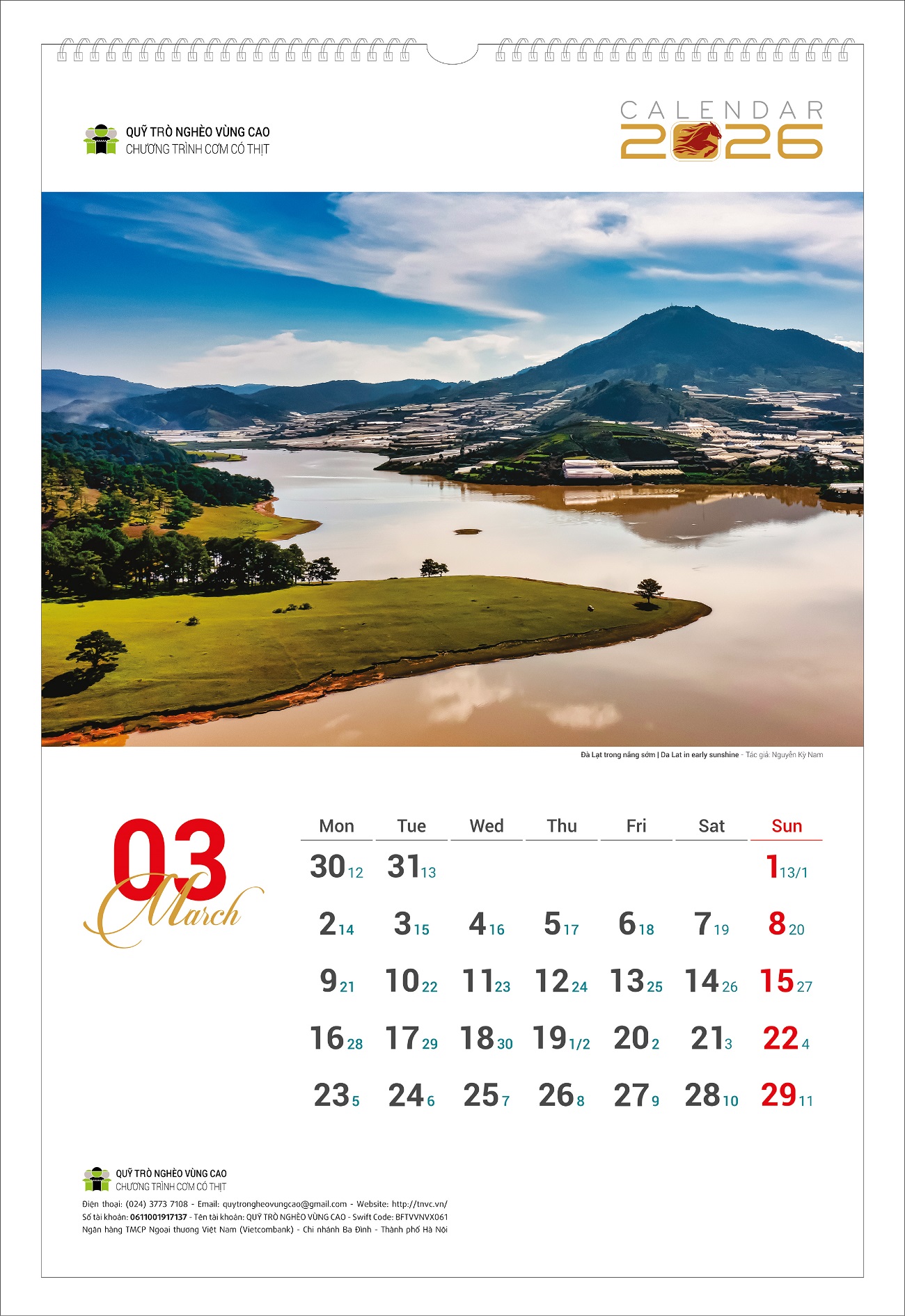 Lịch tường Phong cảnh vùng cao 2026 Cơm Có Thịt - Lịch treo tường Quỹ Trò Nghèo Vùng Cao