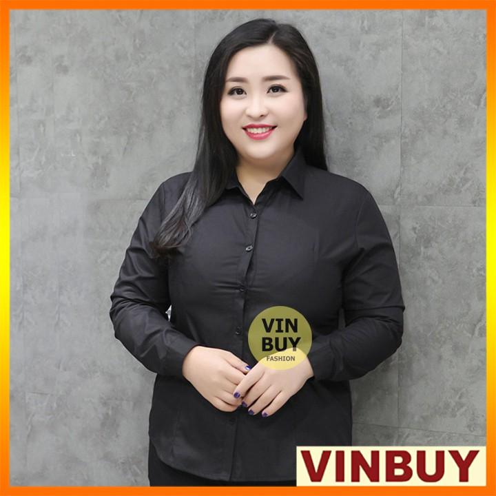 Áo sơ mi bigsize nữ dài tay màu đen form công sở đẹp cho người đến 90kg