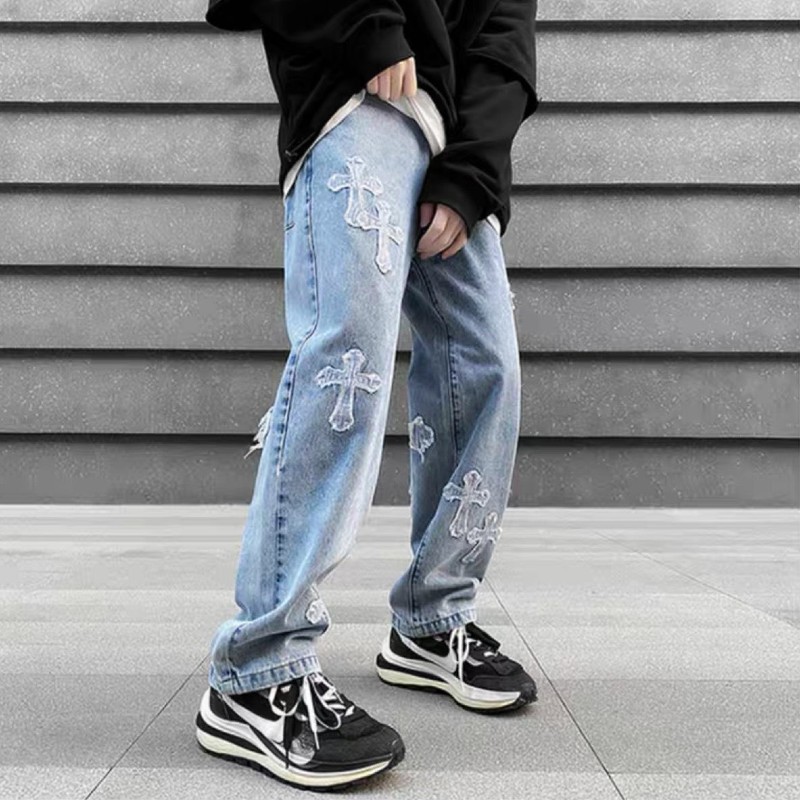 Quần Jean Nam Baggy Ống Suông Dáng Rộng In Họa Tiết Fashionjs Vải Jeans Bò Cao Cấp Hàn Quốc