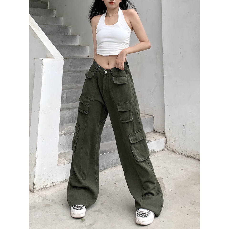 Quần kaki túi hộp nam nữ , Hiphop ống rộng xuông dài, quần cargo pants trơn thời trang unisex nam nữ - Gin store