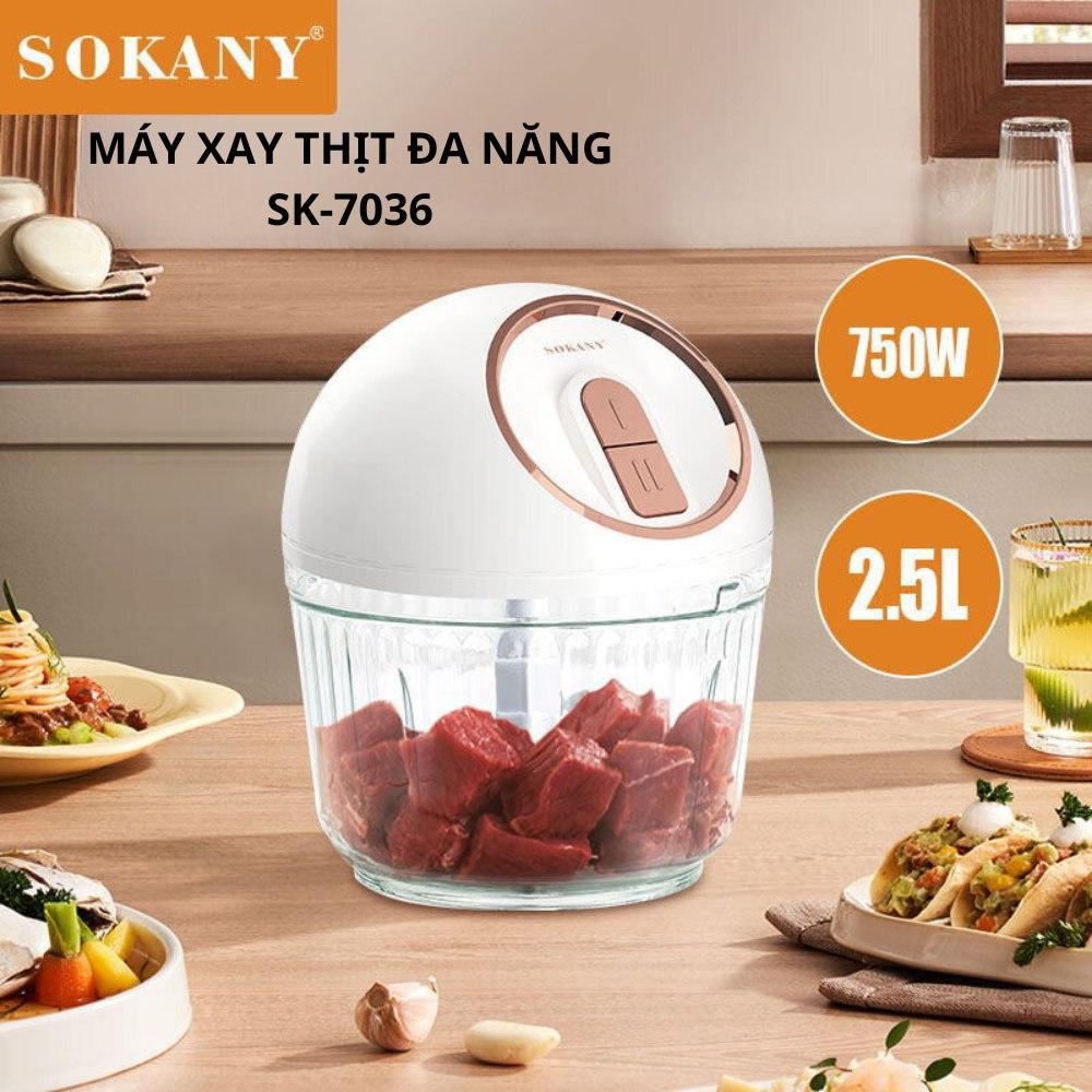 Máy xay thịt đa năng SOKANY SK-7036 công suất cao 750W, cối thủy tinh cao cấp xay nhuyễn mọi thực phẩm - HÀNG CHÍNH HÃNG - DELIYA