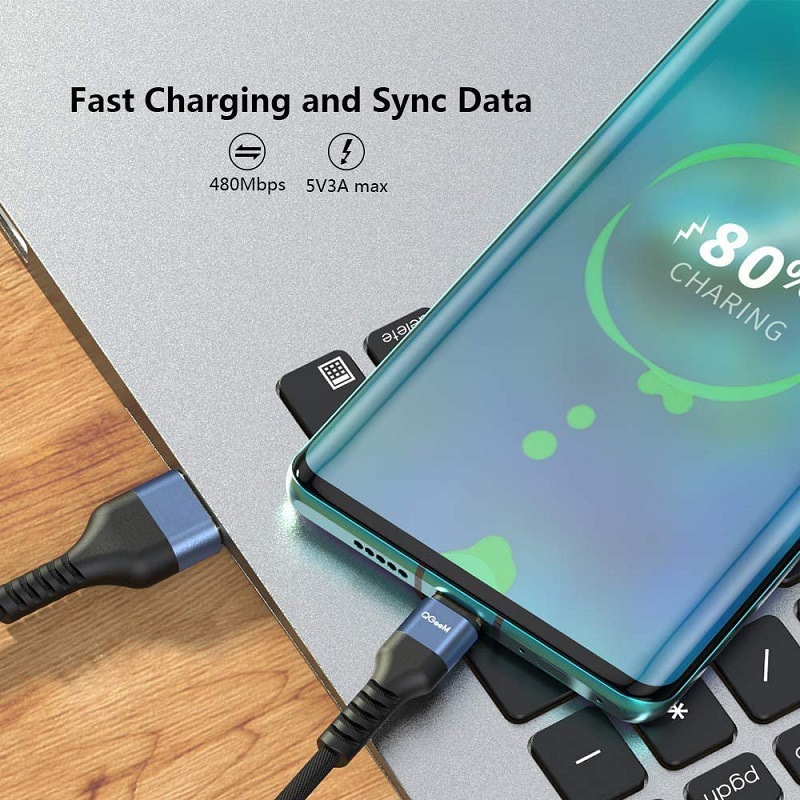 Cáp sạc nhanh QGeeM USB Type C 3A dài 1.8m (Xám Xanh) Siêu bền Truyền dữ liệu tốc độ cao 480 Mbps - Hàng chính hãng