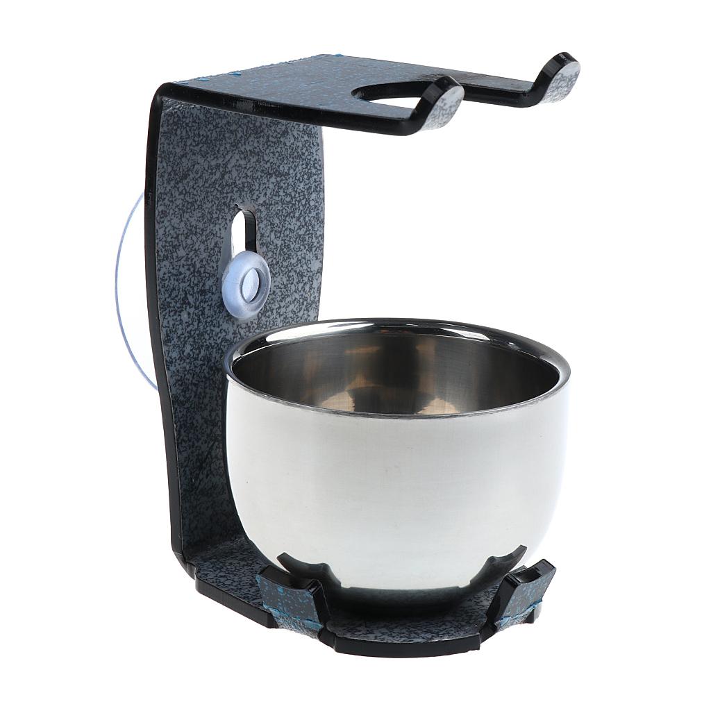 Men's Stainless Steel Shave Soap Bowl Mug + Broken-resistant Acrylic Shaver Frame Stand Set Shaving Brush Holder Travel Kit