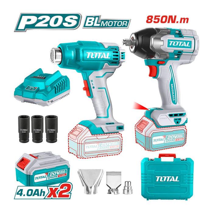 BỘ COMBO MÁY SIẾT BULOONG KHÔNG CHỔI THAN TIWLI2085 &amp; MÁY THỔI NHIỆTTBLI200 2 DÙNG PIN 20V TOTAL TOSLI240489 - HÀNG CHÍNH HÃNG