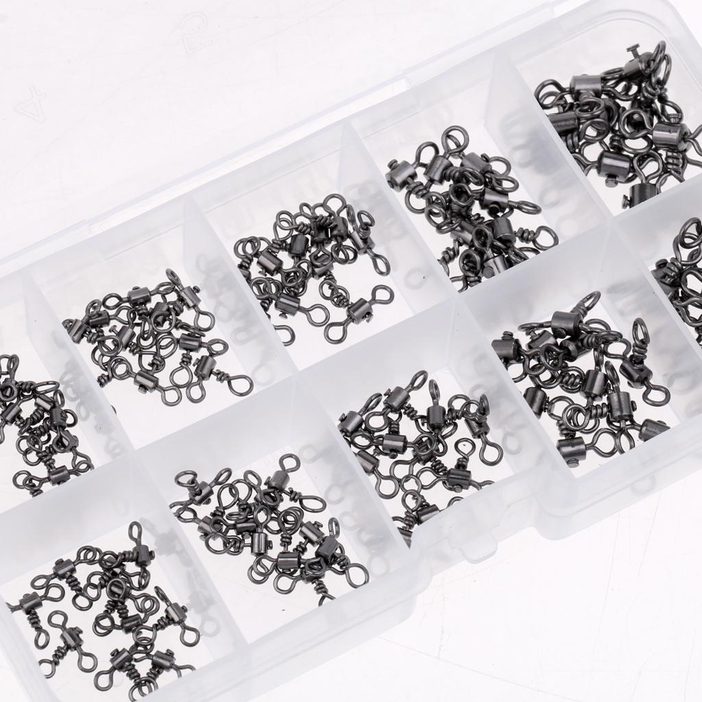 100Pcs/Box 3 Way Fishing Rolling Barrel Swivel Bearing Connector Solid Ring