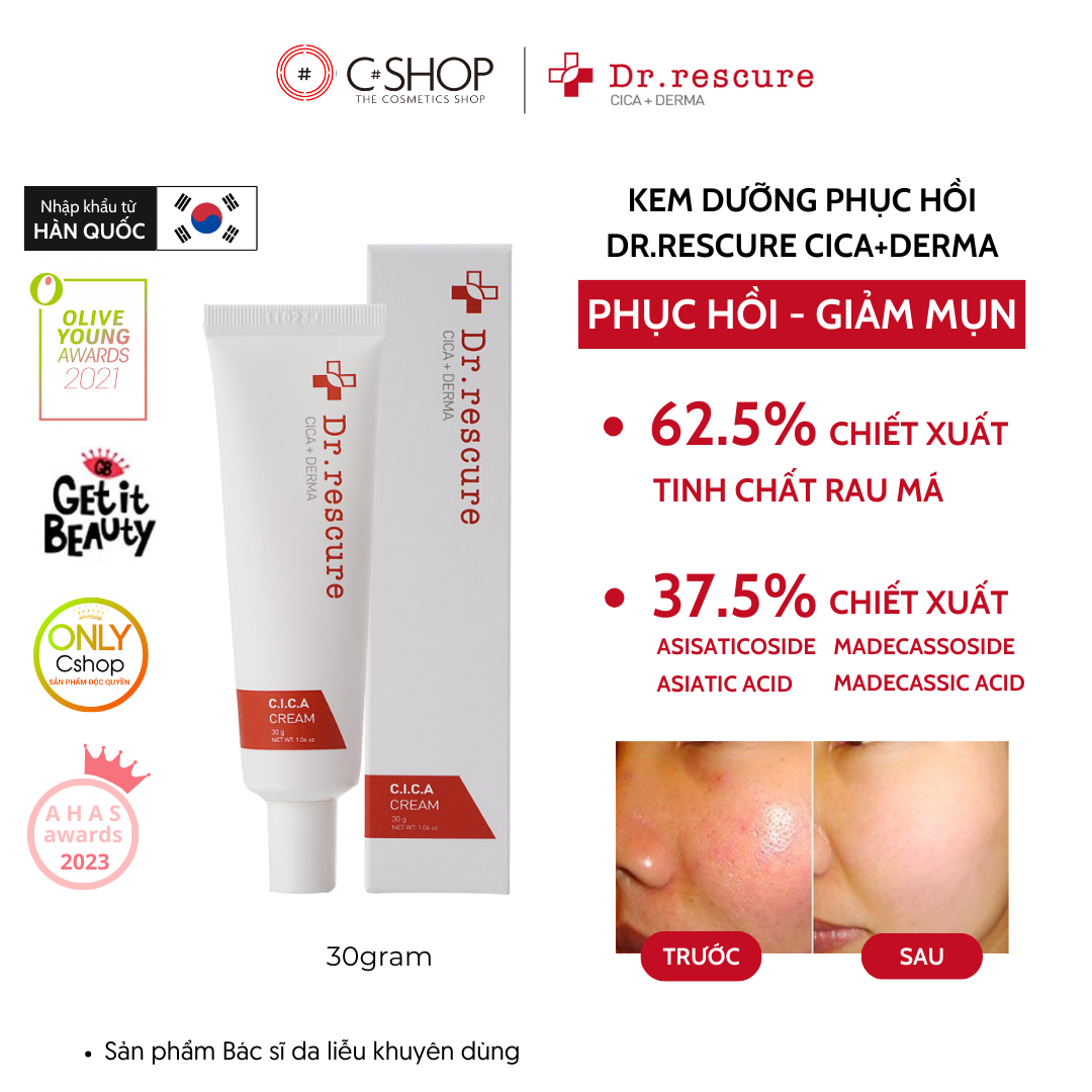 Kem dưỡng phục hồi và làm trắng da Dr.rescure Cica Derma Cream