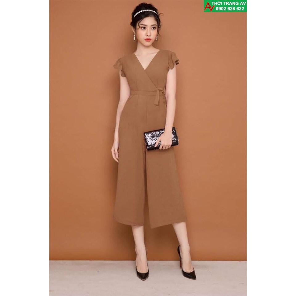 Jumpsuit - Đồ bay lửng ống rộng cổ tim đắp chéo thắt nơ eo xinh xắn - AV5923