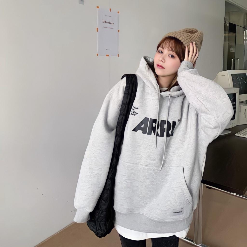 Áo Hoodie Nỉ Ngoại Unisex Nam Nữ ARRL Màu Xám