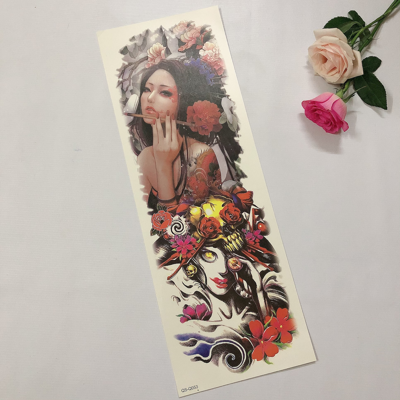 Hình xăm dán kín tay tattoo cao cấp 17x48cm- phù hợp vị trí full cánh tay,  kín chân, 1/2 lưng hoặc 1/2 ngực bụng