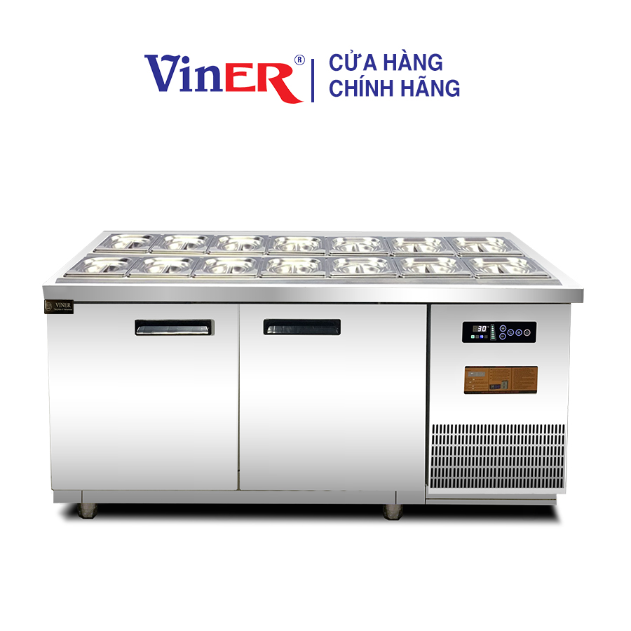 [HÀNG CHÍNH HÃNG] Tủ bàn salad 1m5 cánh inox Viner