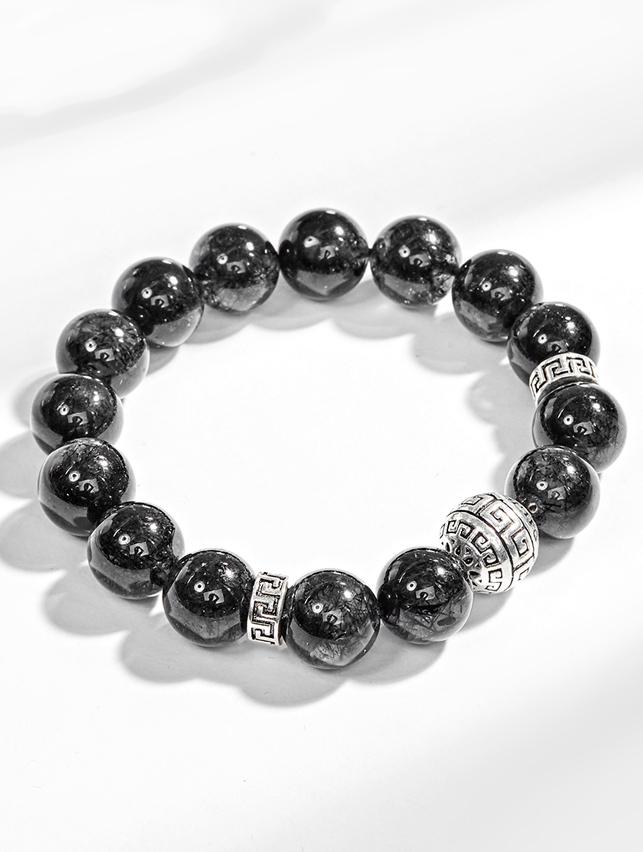 Vòng tay đá thạch anh tóc đen phối charm bạc Ngọc Quý Gemstones