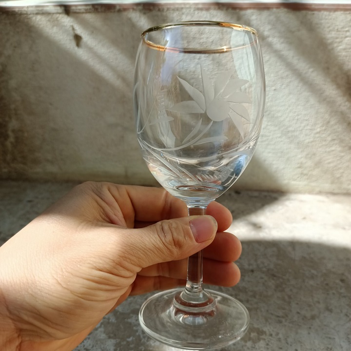 Bộ 6 Ly Thủy Tinh Vang Trắng Classic White Wine Viền Vàng Mài Hoa Cao Cấp