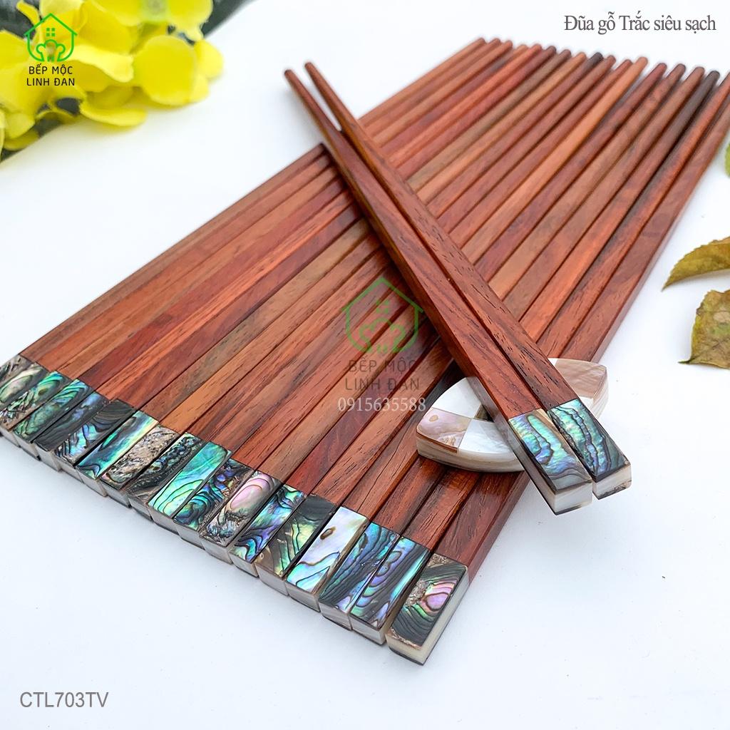 Đũa Gỗ Trắc Tự Nhiên Cẩn Ốc Bào Ngư HAHANCO Bộ 10 Đôi Vuông