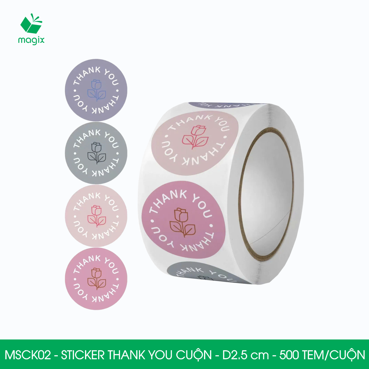 MSCK02 - D2.5 cm - Cuộn 500 sticker thank you tròn, nhãn dán thank you, tem dán cảm ơn