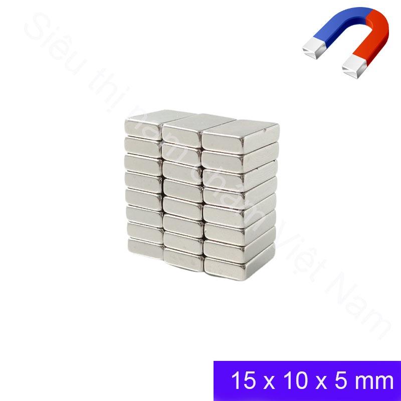 Nam châm hình chữ nhật kích thước 15x10x5mm set 5 viên, nam châm siêu hít