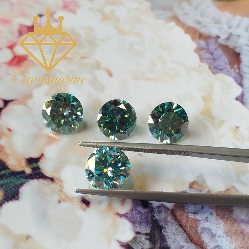 Kim cương nhân tạo Moissanite Round Blue (7.2-10ly)