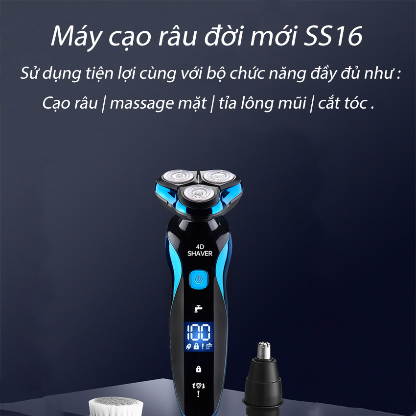 Máy cạo râu sạc điện SeaSy SS16 đa năng Cao Cấp 4 trong 1 thiết kế 3 lưỡi kép dành cho nam giới-Hàng Chính Hãng