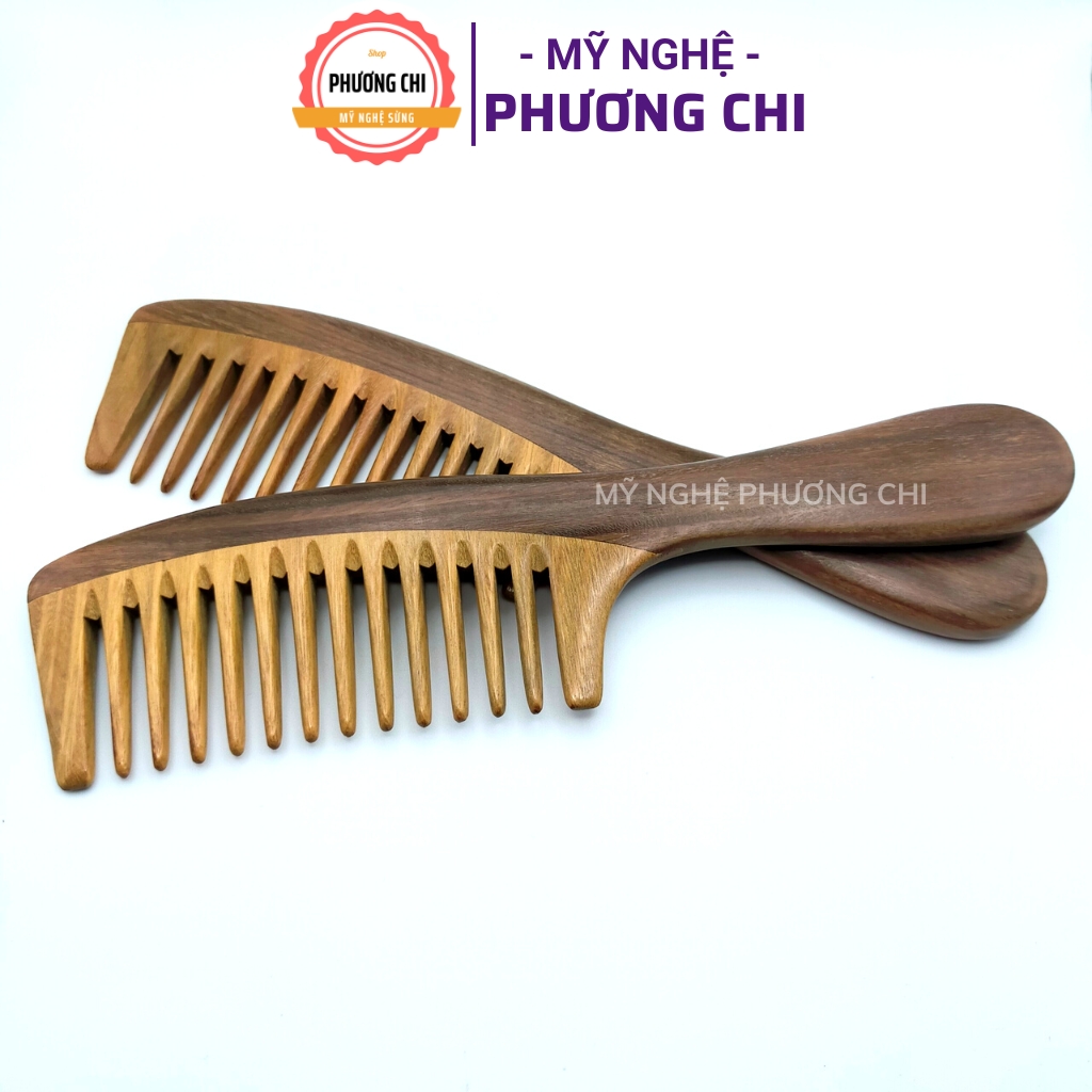 Lược Gỗ Răng Thưa Chải Tóc Rối, Xoắn Dài 19,5cm, Lược Chải Tóc Gỡ Rối Massage Đầu | Mỹ Nghệ Phương Chi
