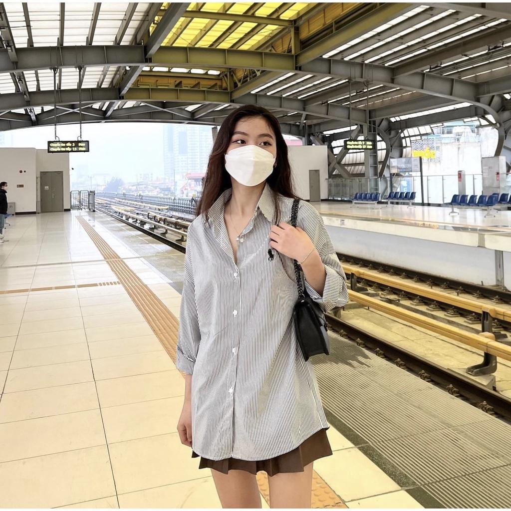 Áo Sơ Mi Công Sở Nữ Kẻ Sọc, Tay Lỡ, Phong Cách Hàn Quốc, Chất Kate Mềm Mịn, Quynhanhpuka