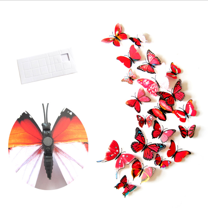 Bộ 12 con bướm cánh đơn 3D trang trí dán tường và tủ lạnh đế nam châm và băng dính cao cấp M11