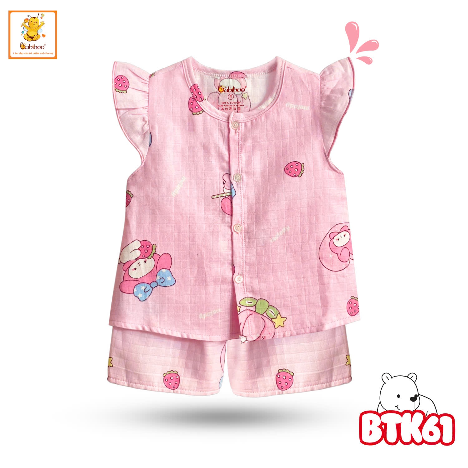 Đồ bộ bé gái Babiboo bộ sát nách nách tiên vải xô tre mềm mát, xinh xắn BTK61 ( Họa tiết ngãu nhiên)