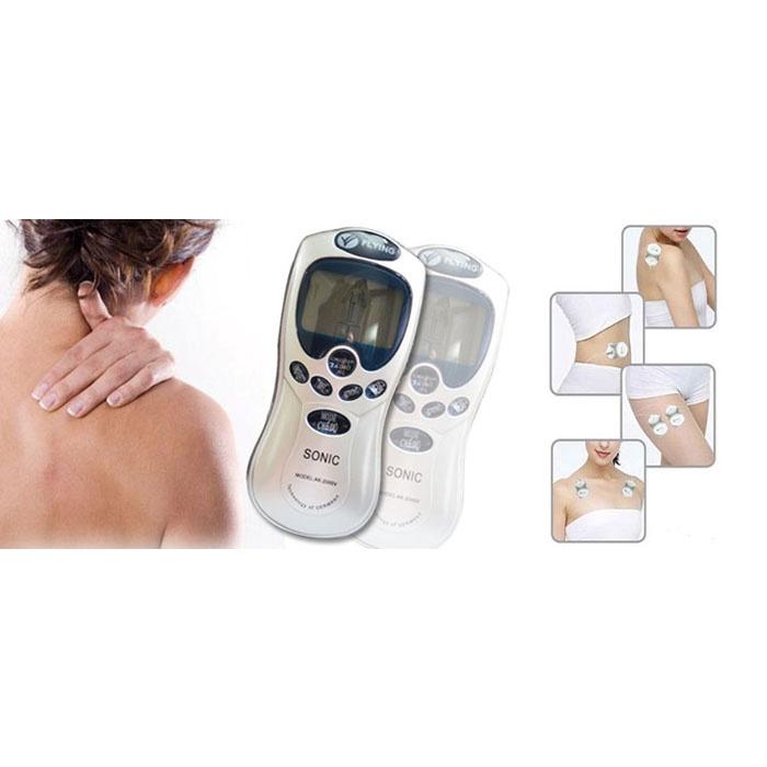 Combo máy massage vật lý trị liệu cổ vai gáy 4 miếng dán và máy massage mặt dùng pin