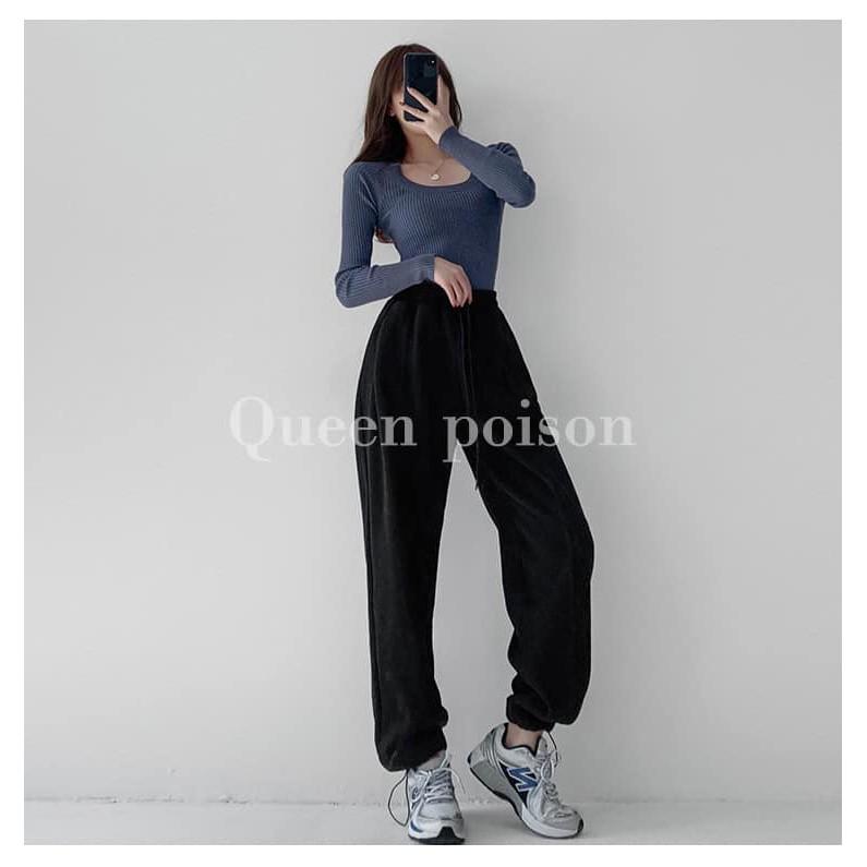 Quần Bom Ống Rộng Dáng Jogger Bo Gấu Nỉ Da Cá Siêu Hot Unisex - Ulzzang