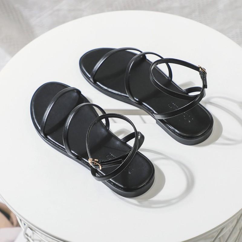 Giày sandal đế phẳng mũi tròn thiết kế quai đan thoải mái thời trang cho nữ mã LNS38