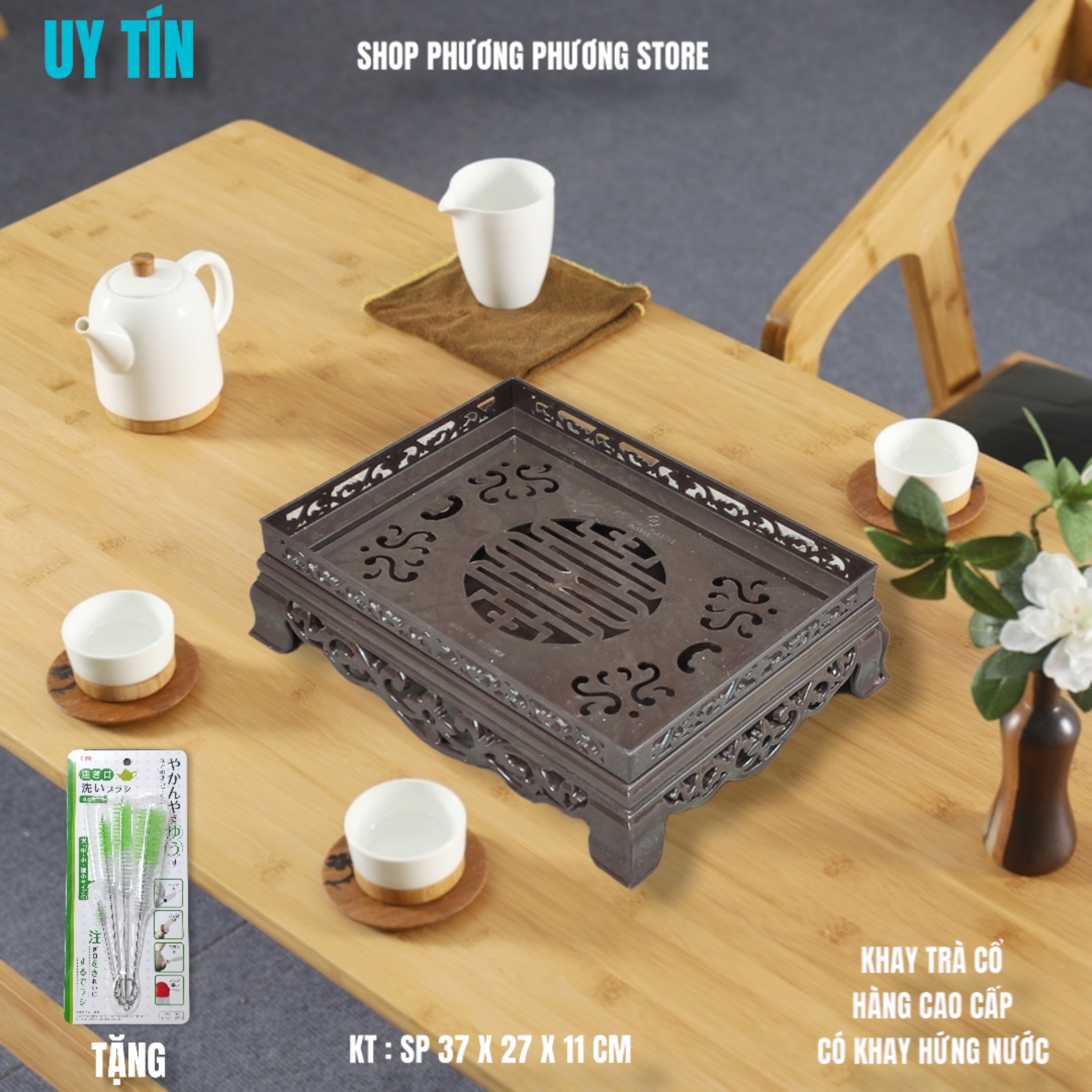 KHAY TRÀ KIỂU DÁNG CỔ SANG TRỌNG CÓ KHAY HỨNG NƯỚC