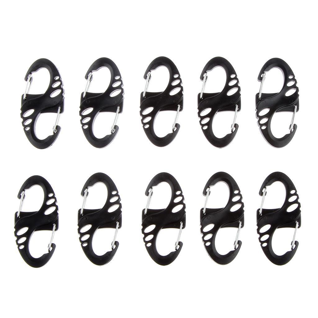 10pcs S Type Keychain Keyring Outdoor Camping Hiking Carabiner Hook Black