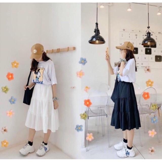 Chân váy xòe 3 tầng ulzzang 2 màu basic đen trắng siêu xinh