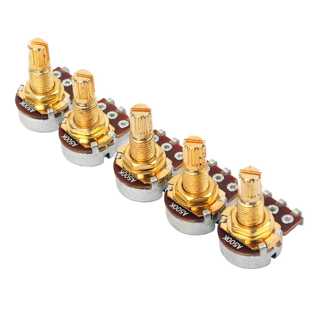 Set of 5 Golden Guitar Bass Pots A500K-ohm Potentiometer Copper for Electronics