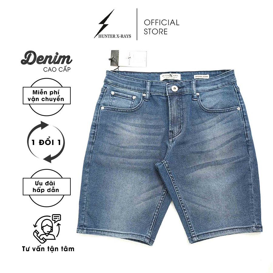 Quần Short Jeans Nam Cao Cấp HUNTER X-RAYS  Form Slimfit Màu Xanh  S64