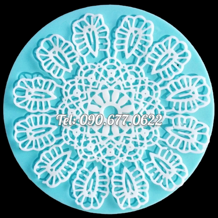 Bộ 4 khuôn silicone làm bánh, rau câu nền hoa văn ren kiểu loại 13 cm - Mã số 1051