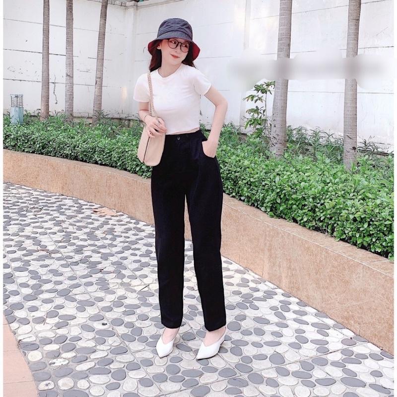 Quần tây baggy nữ mặc đi học cạp cao, quần vải học sinh