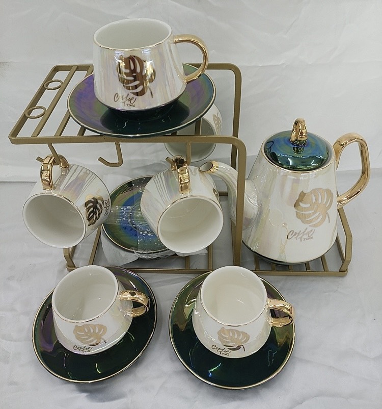 BỘ ẤM CHÉN PHA TRÀ CÓ GIÁ TREO CỐC KIM LOẠI, ĐIA KÊ TÁCH - VD55