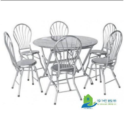 Bộ bàn ăn inox gia đình ghế tựa lưng 6 ghế