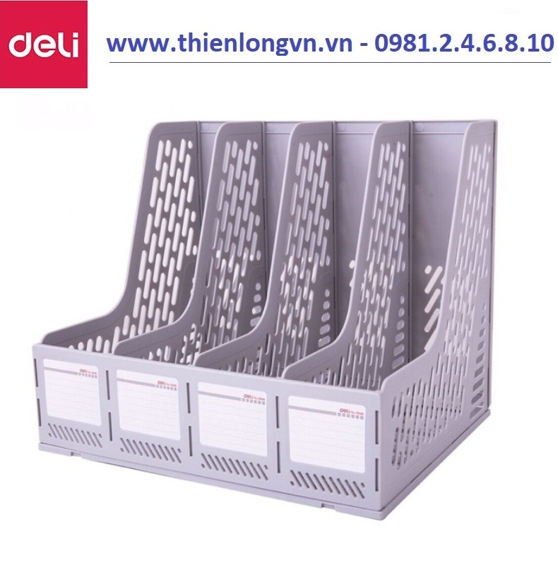 Giá đựng tài liệu 4 ngăn nhựa Deli 9846 màu ghi