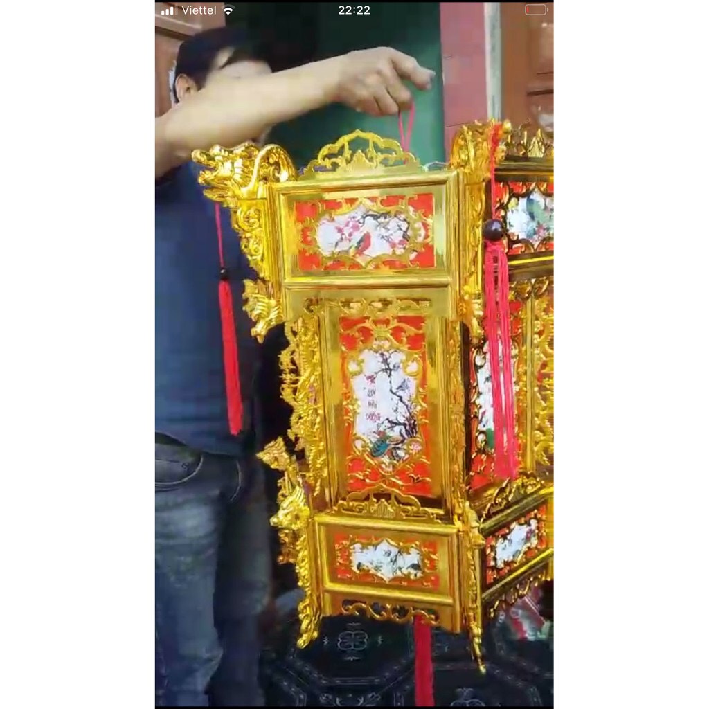 Đèn lồng nhựa đèn lục lăng size lớn màu vàng
