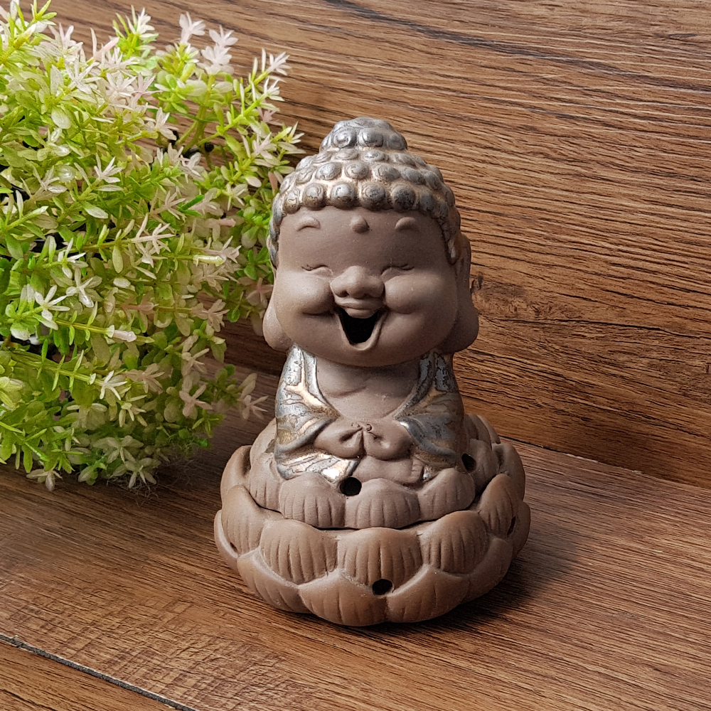 Lư Đốt trầm Phật Tổ / Quan Âm size 11.5cm bằng gốm tử sa
