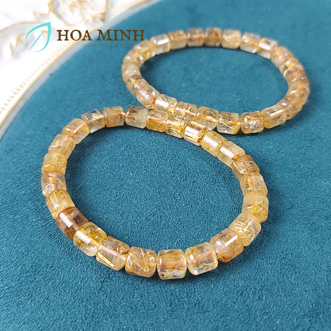 Vòng tay đá Thạch Anh Tóc Vàng tự nhiên VVIP kiểu lu thống size 7.5x8 li phong cách đẳng cấp, sang trọng