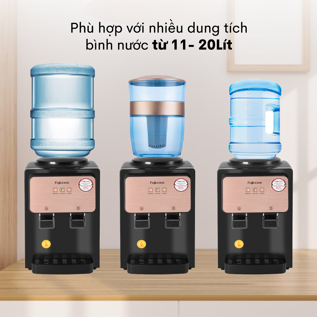 Cây nước nóng lạnh để bàn mini FUJIHOME, máy nước uống nóng lạnh mini tiết kiệm điện - Hàng chính hãng