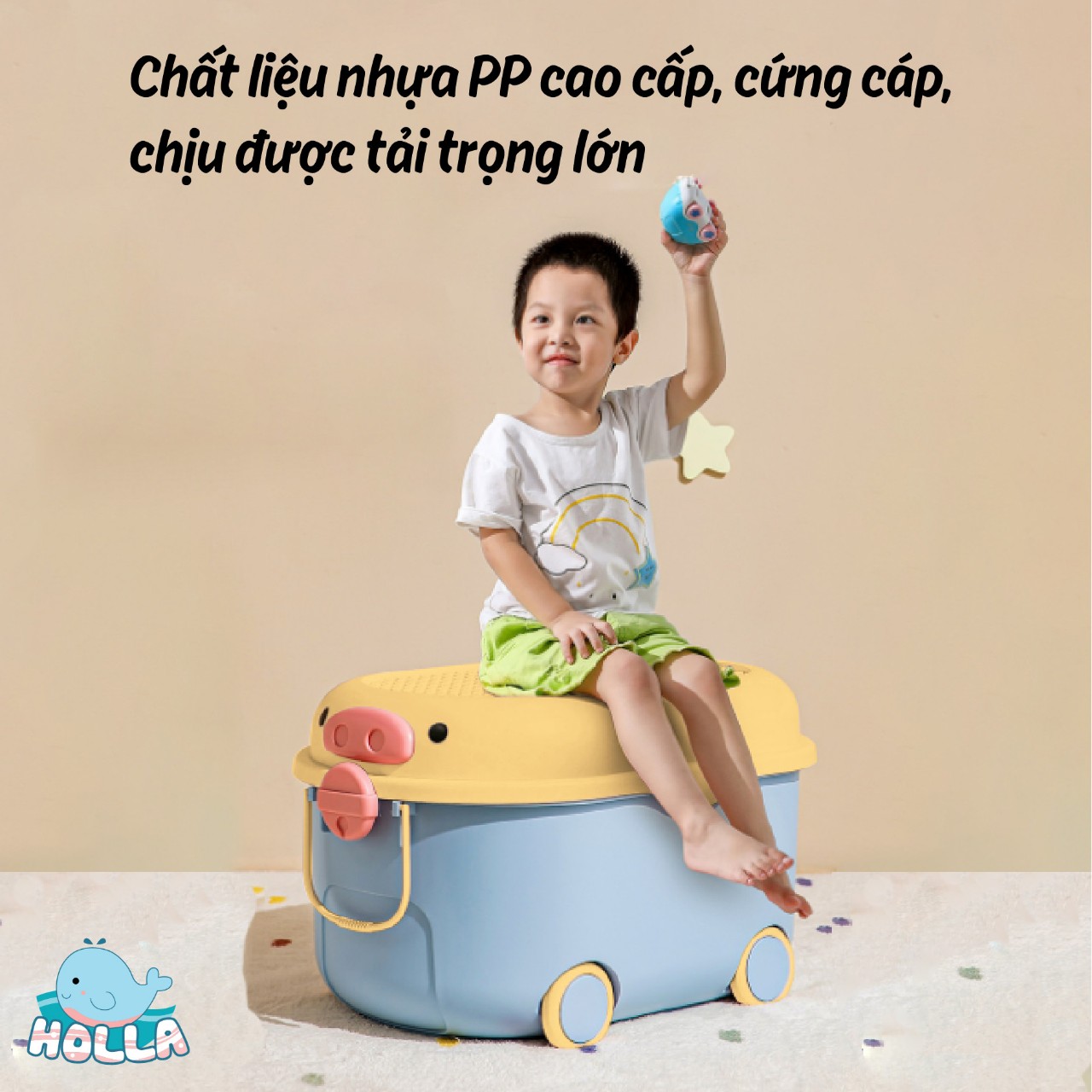 Thùng đựng đồ chơi Holla có bánh xe