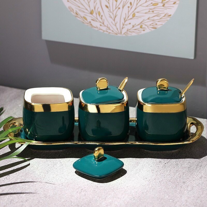 BỘ 3 HŨ GIA VỊ SỨ CAMELIA VIỀN VÀNG CAO CẤP SANG TRỌNG - ANTH421