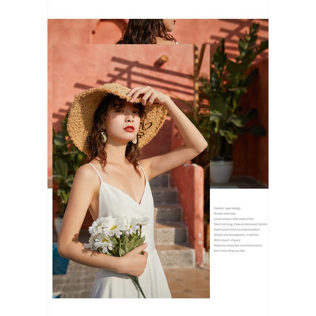 ĐẦM MAXI VÁY MAXI TRẮNG ĐAN DÂY HỞ LƯNG NƠ SAU ĐI BIỂN