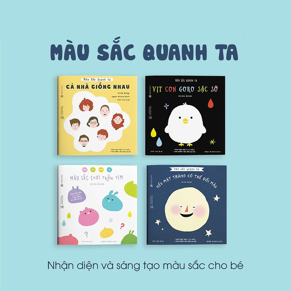 Combo 4 cuốn truyện tranh Ehon Nhật Bản - Màu sắc quanh ta (Cả nhà giống nhau, Vịt con Goro sặc sỡ, Màu sắc chơi trốn tìm, Nếu mặt trăng có thể đổi màu) - Dành cho trẻ từ 3 - 6 tuổi