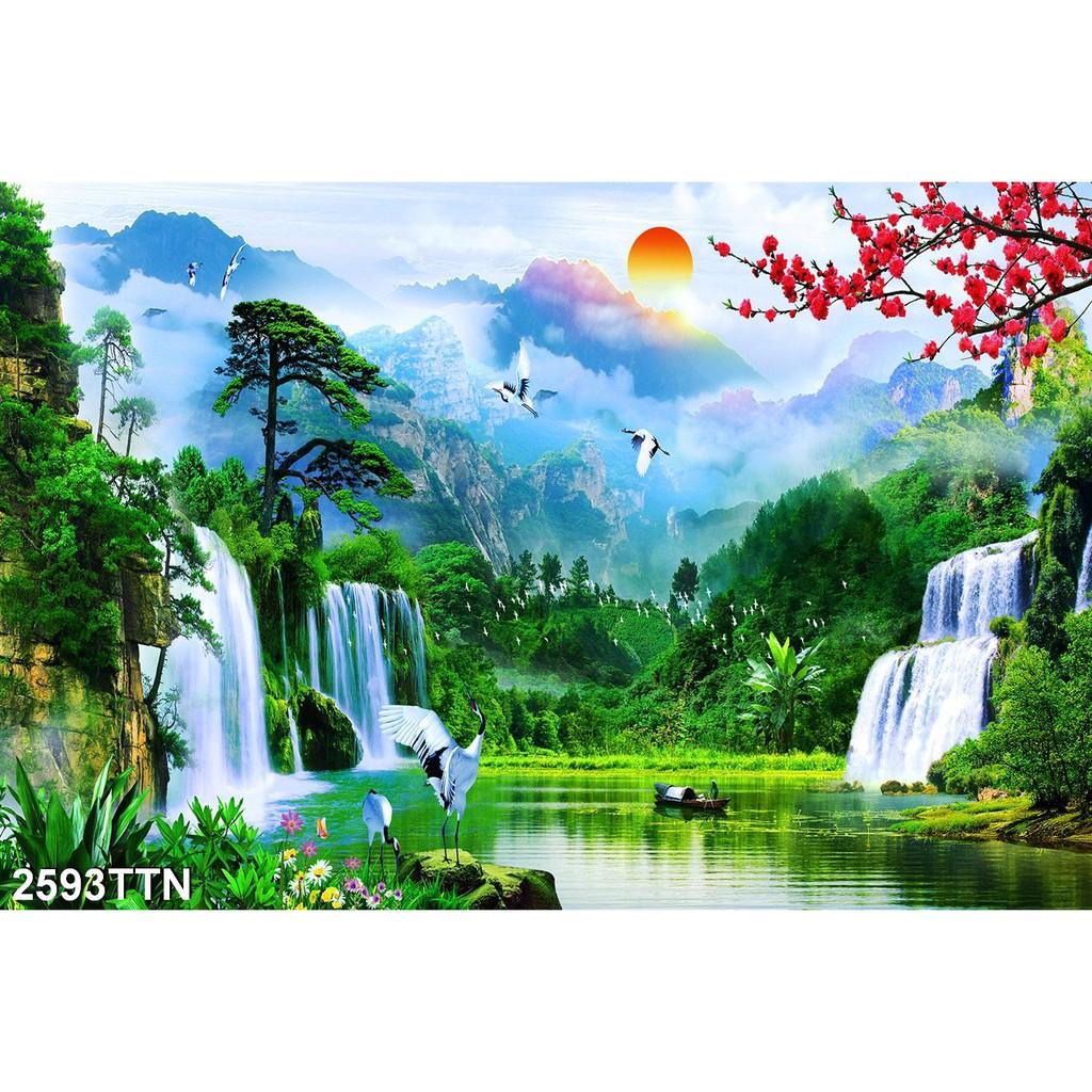 TRANH DÁN TƯỜNG 3D SƠN THUỶ HỮU TÌNH THÁC NƯỚC ĐẸP NHIỀU MẪU - TRANH NON NƯỚC HỮU TÌNH