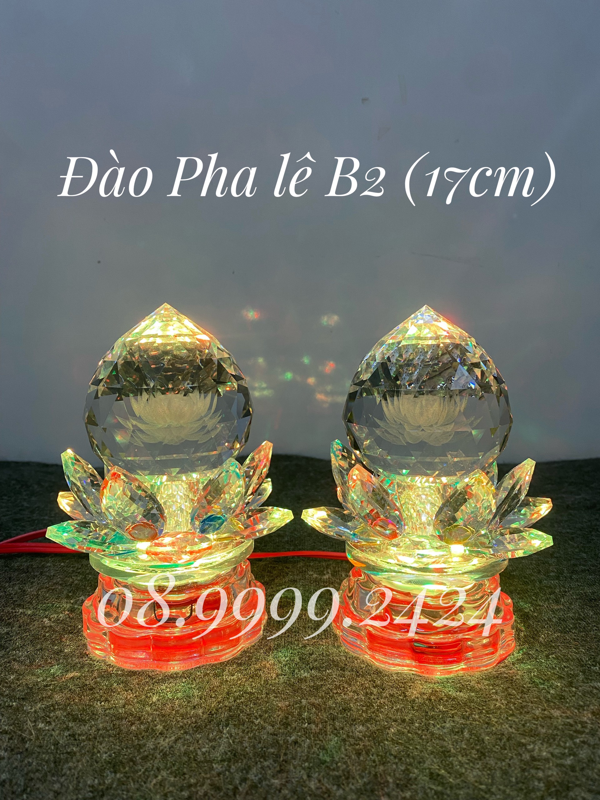 ĐÈN THỜ PHA LÊ CAO CẤP ĐÀO B2 (17cm) 1 CẶP