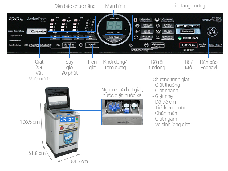 Máy giặt cửa trên Panasonic Inverter 10 Kg NA-FS10X7LRV - Hàng chính hãng (Chỉ giao Thái Bình)