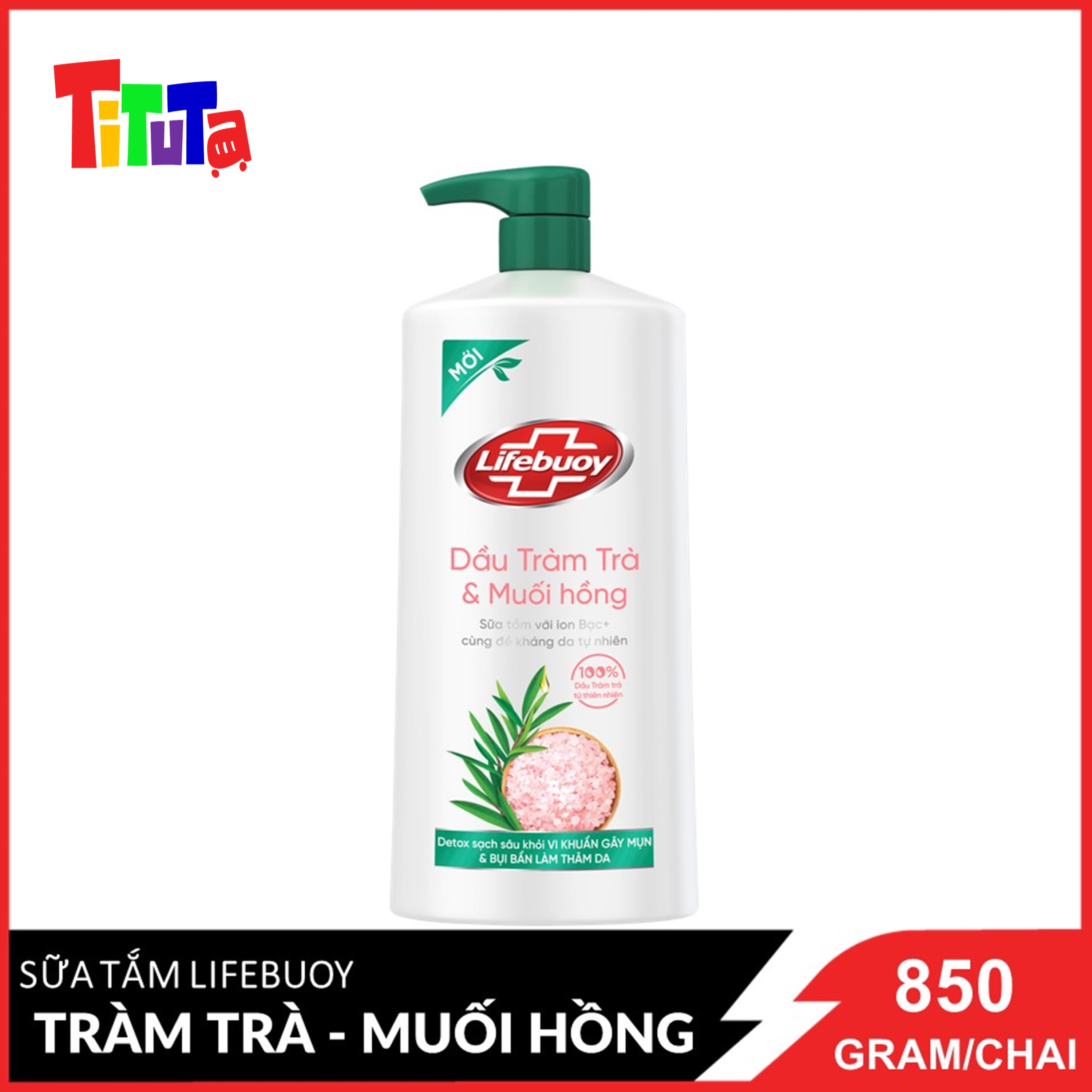 Sữa Tắm Lifebuoy Detox Và Sạch Sâu Khỏi Bụi Mịn Pm2.5 Và Vi Khuẩn Tràm Trà Muối Hồng 100% Từ Thiên Nhiên Chai 800G